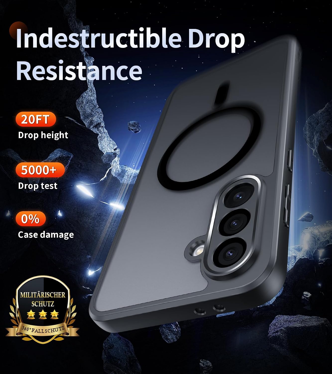 Thumbnail 3 de Opkiegrn MagSafe-compatible case for Samsung Galaxy S25 FE 5G with 2 HD tempered glass screen protectors (Black)