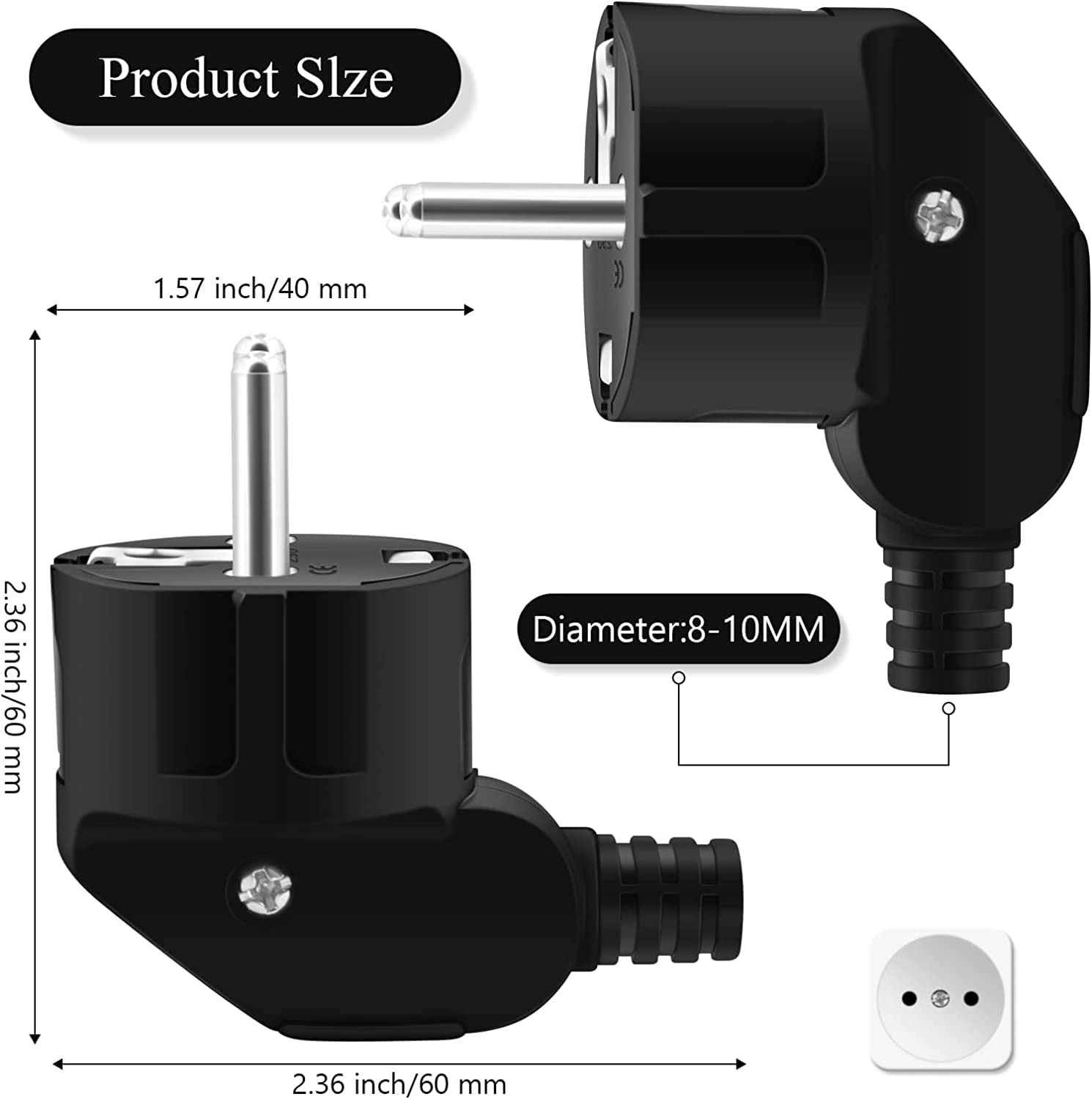 Detalle 2 de PABANCE Schuko-vinkelkontakt, 2-pack, 250 V/16 A för kabel