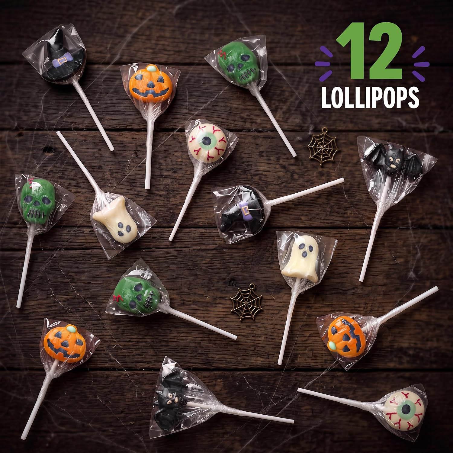 Detalle de Taboom Halloween Lollipops, 12 Count, Individually Wrapped Dye-Free Spooky Shapes