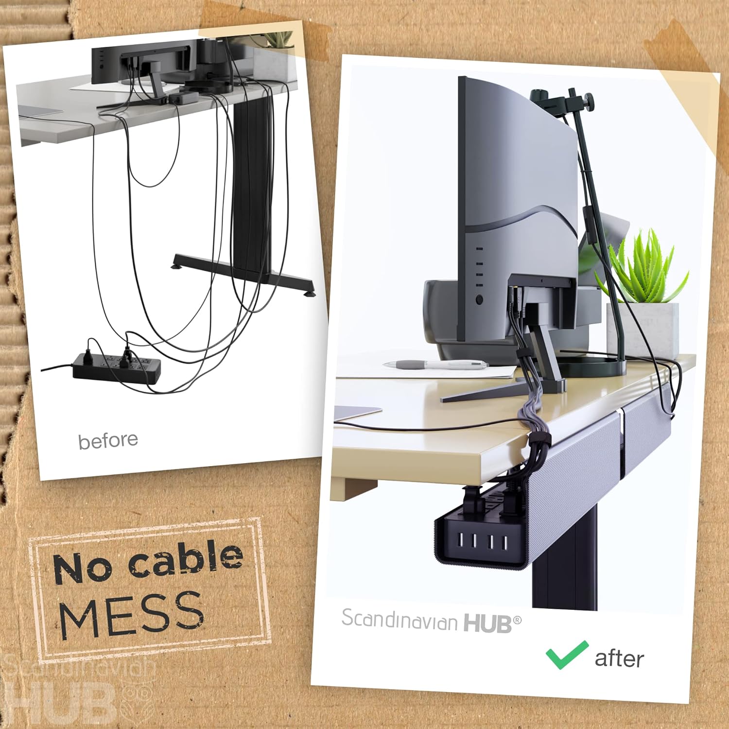 Thumbnail 1 de Scandinavian Hub No-Screw Under Desk Cable Management Tray (Black) — Self-Adhesive Set of 2