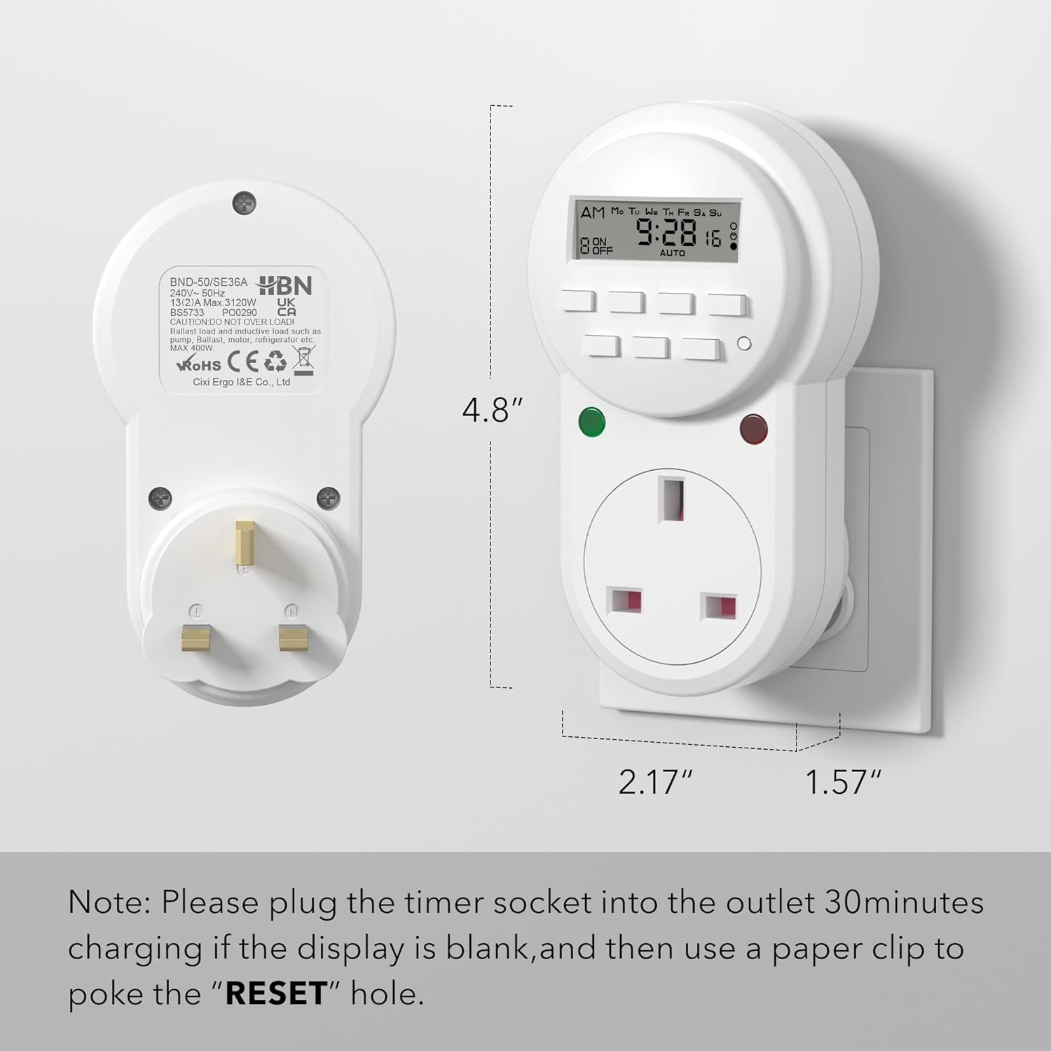 Thumbnail 6 de HBN Digital Programmable Plug-in Timer Socket (2 Pack) with 9 Programs, 24/7 Scheduling and Random Function