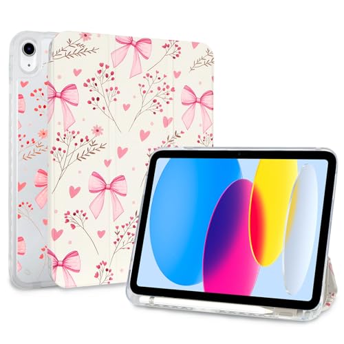 Detalle de Fycyko Étui pour iPad 11" (A16) et iPad 10e Génération 10,9" – Motif Nœud Rose avec Porte-Cryon et support à trois volets