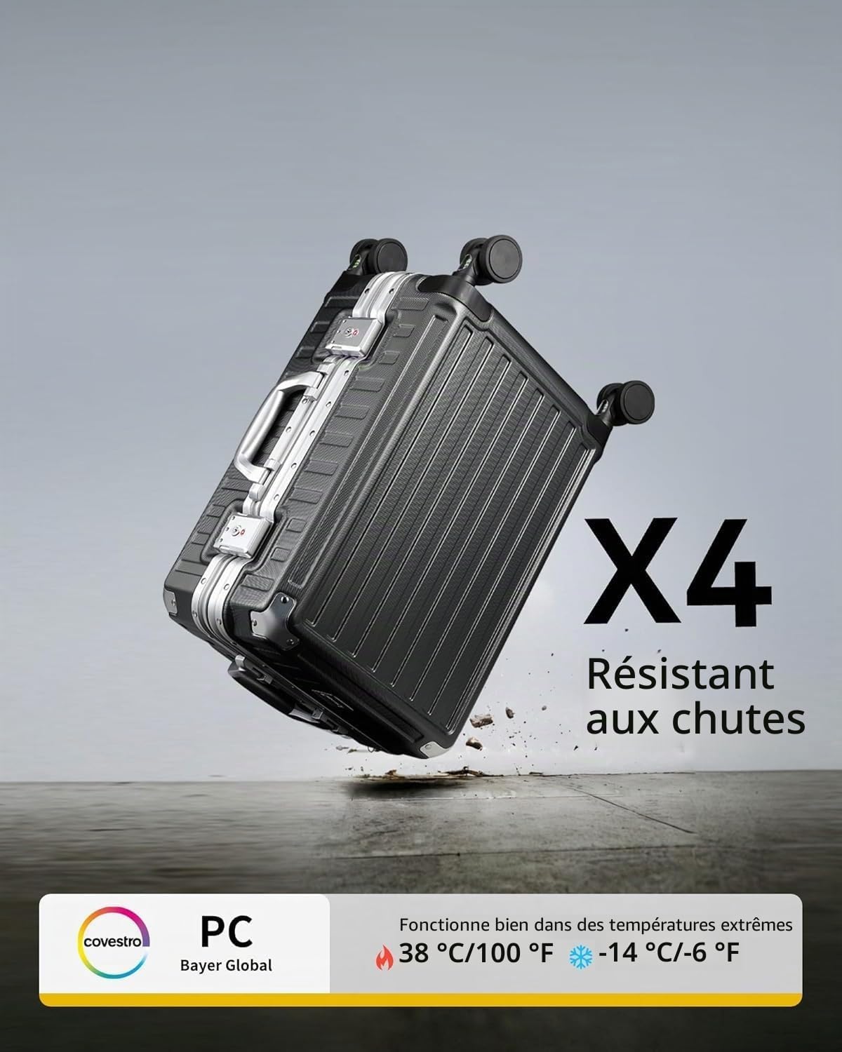 Detalle 2 de LUGGEX Valise Cabine Rigide en Aluminium et Polycarbonate – 56 x 37 x 24 cm, 36 L, Noir