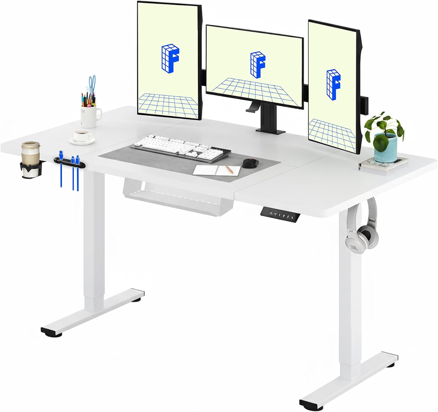 Detalle de FLEXISPOT QE1W-1660-NL03 zit-sta bureau 160 x 60 cm, wit, elektrisch verstelbaar