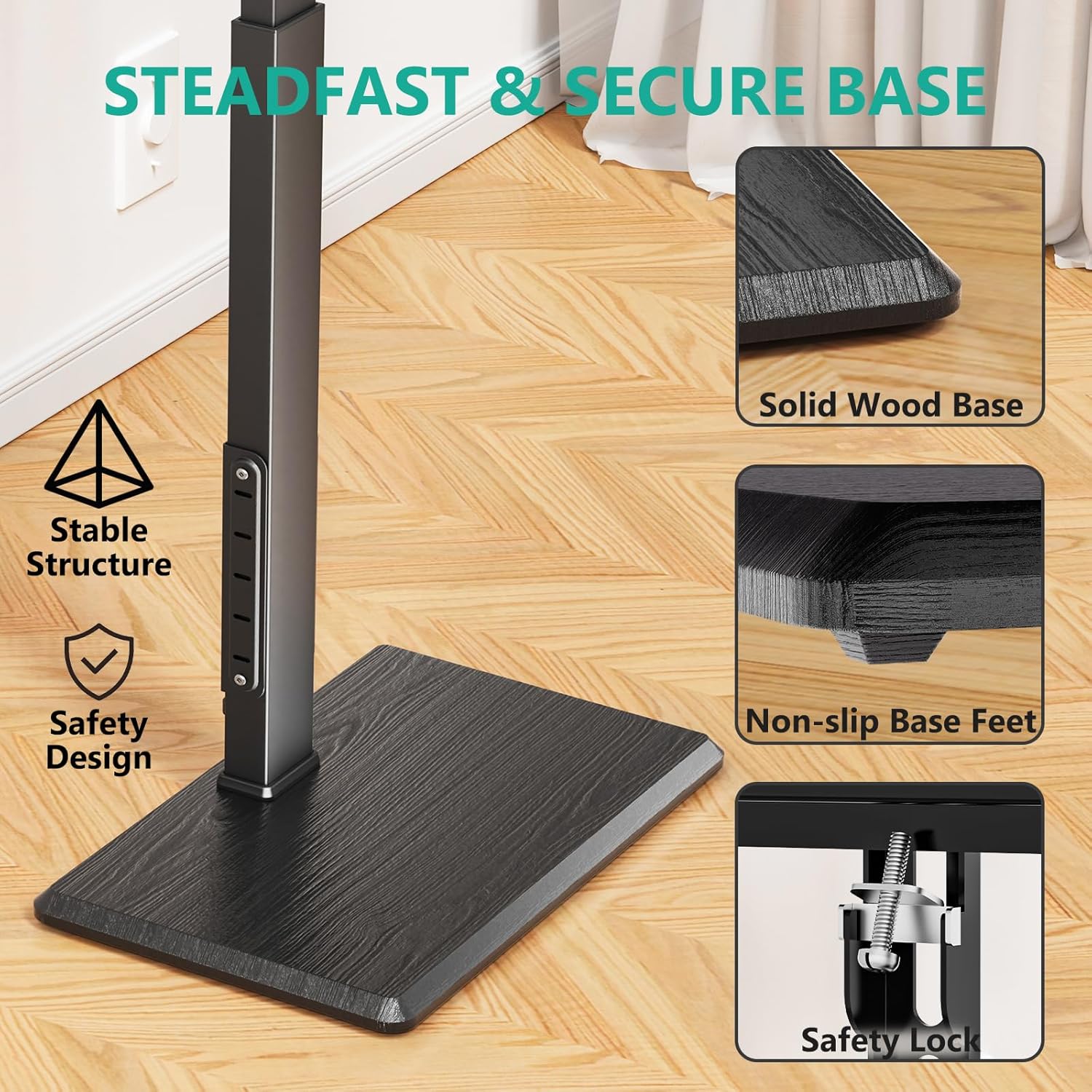 Thumbnail 5 de WALI Floor TV Stand with Power Outlet (TVDVD-7P) for 32–75" TVs up to 110 lbs, Swivel & Height Adjustable, Black