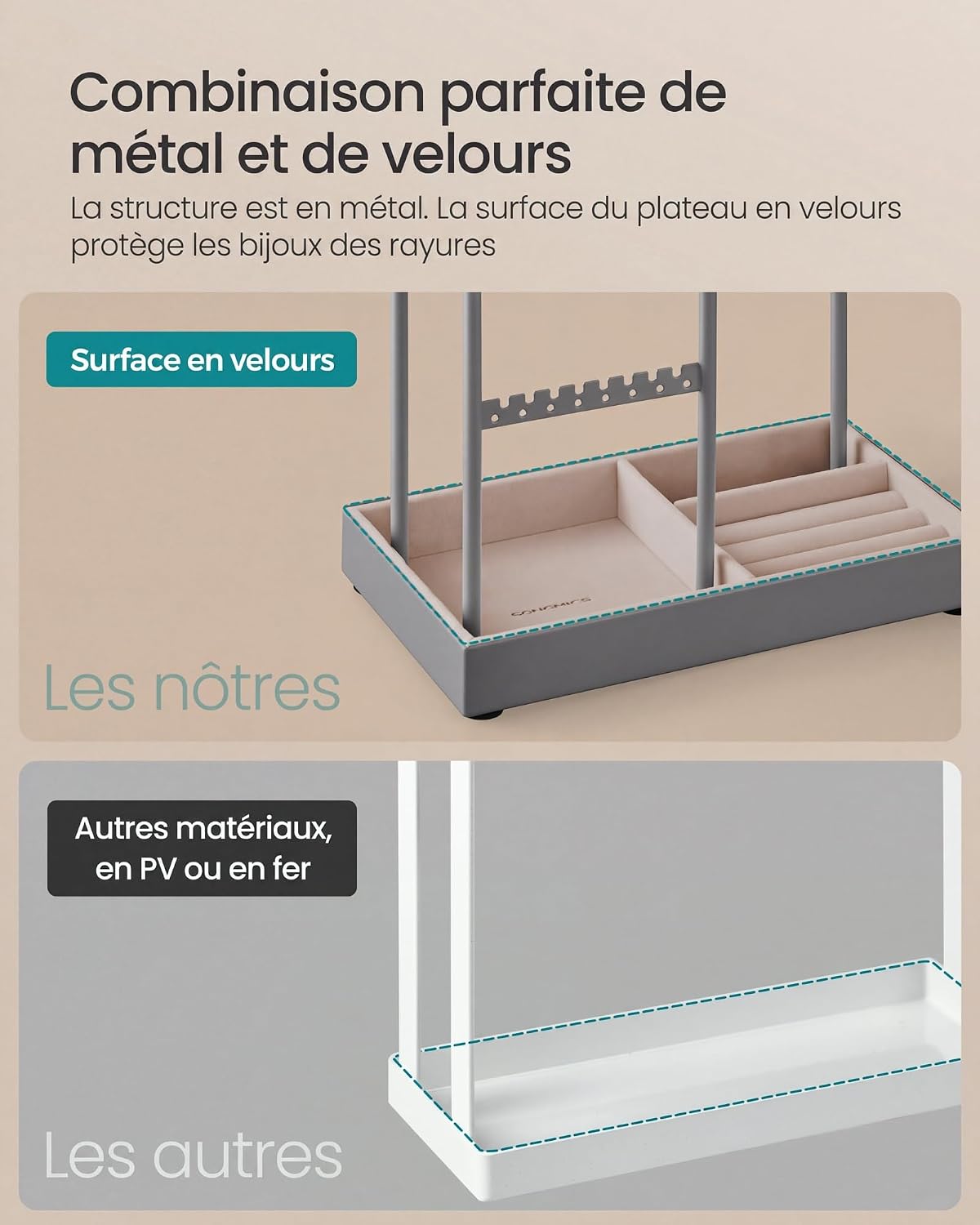 Thumbnail 6 de SONGMICS JJS021G01 sieradenstandaard met metalen frame en fluwelen dienblad