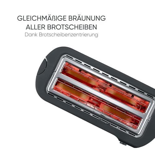 Detalle de SEVERIN Toaster Langschlitz 4 Scheiben AT 2591 – matt-schwarz, inkl. Brötchenaufsatz