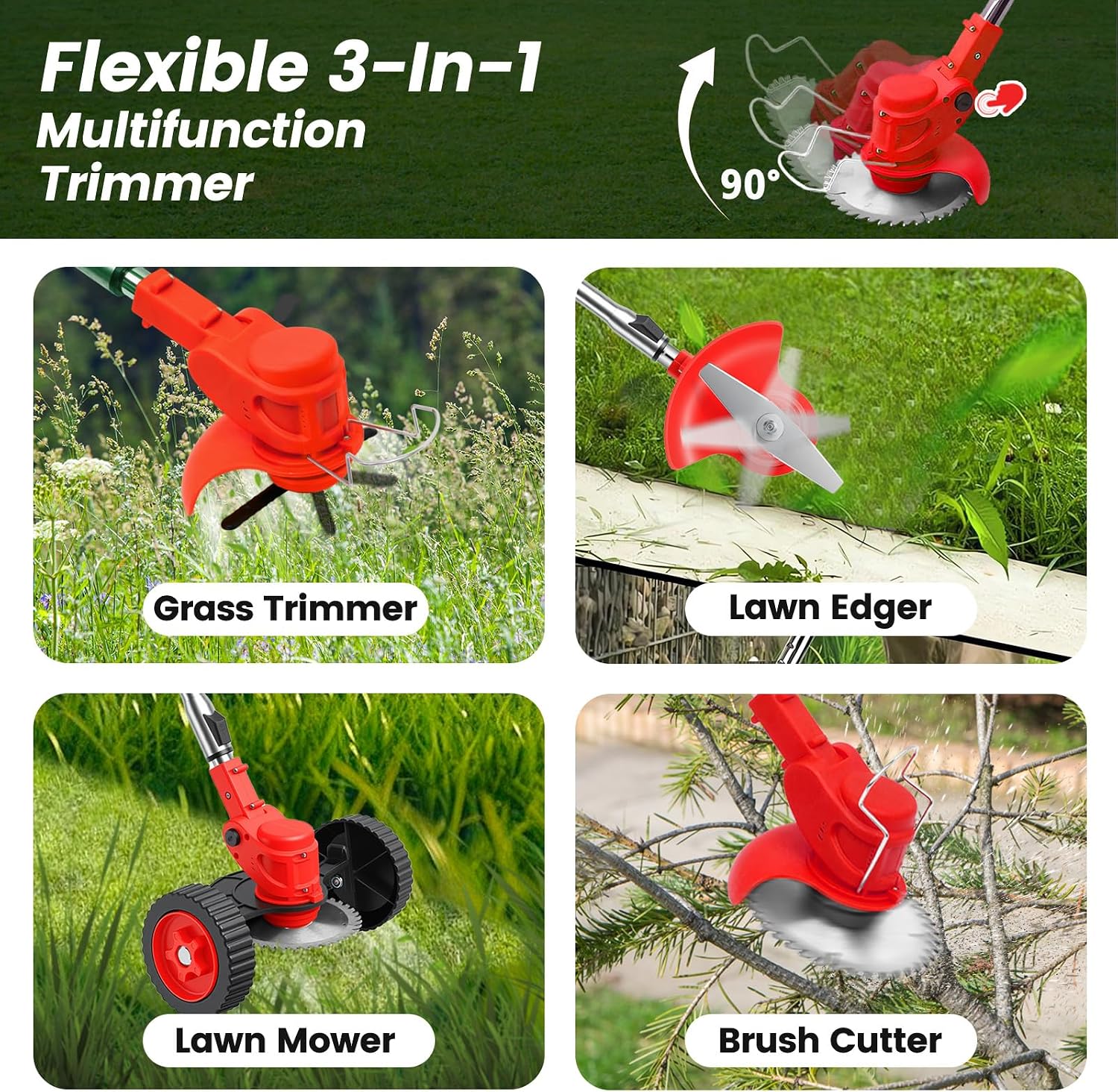 Detalle de ALSO GO HG0077-RE(new4) Cordless 21V Weed Trimmer with Wheel and 2 Batteries