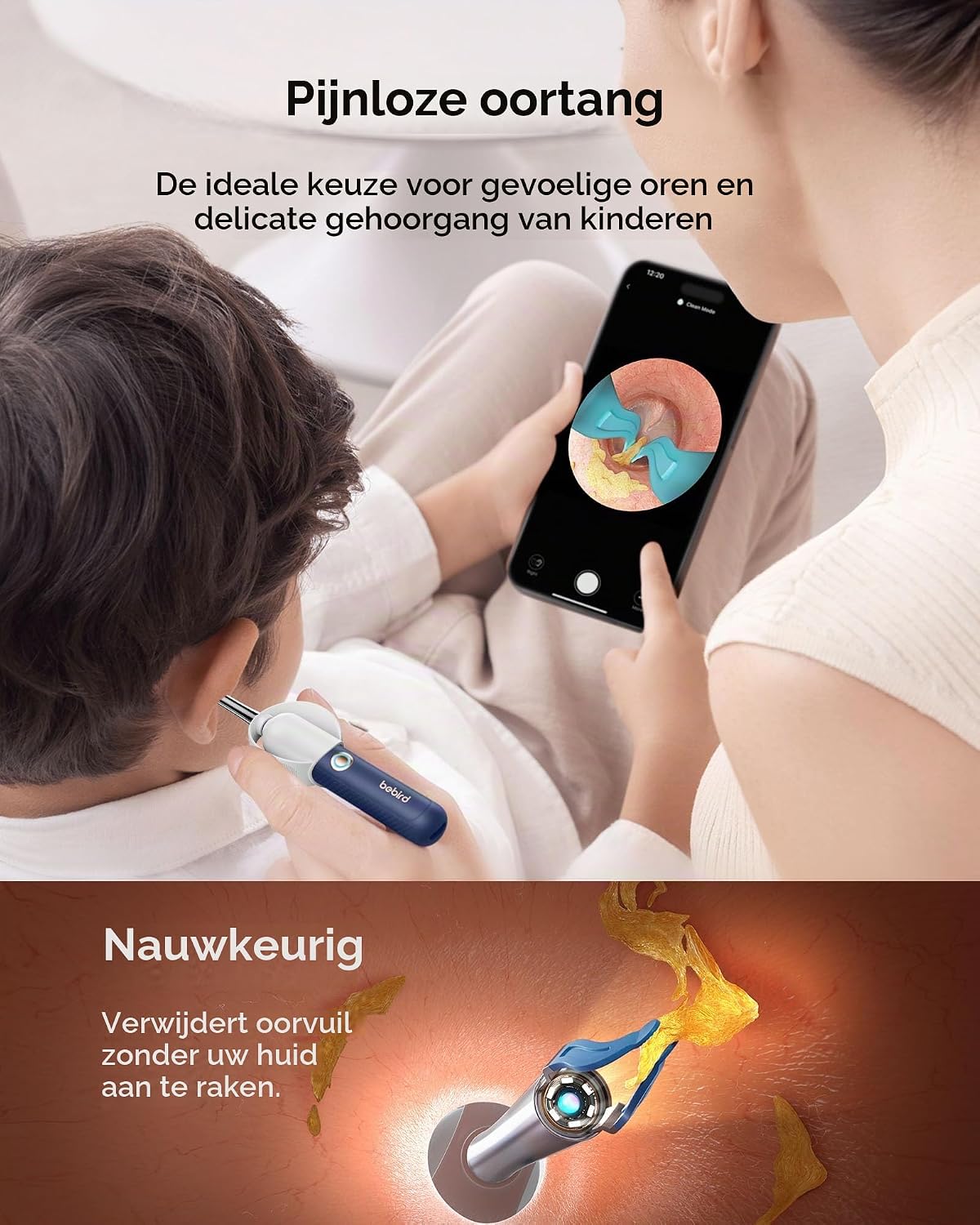Detalle de BEBIRD R37R otoscoop met 1920p HD-camera en flexibele oorreiniger