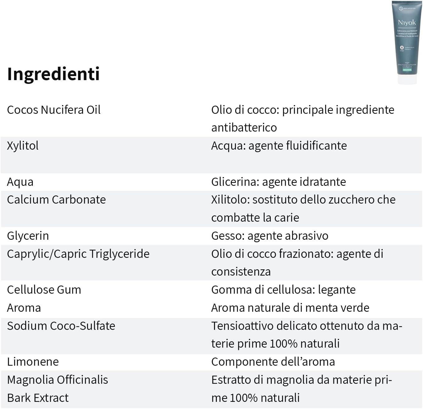 Detalle de Niyok Dentifricio al Bio Olio di Cocco Mix di Sapori – 3 x 75 ml, Senza Fluoro, Vegan