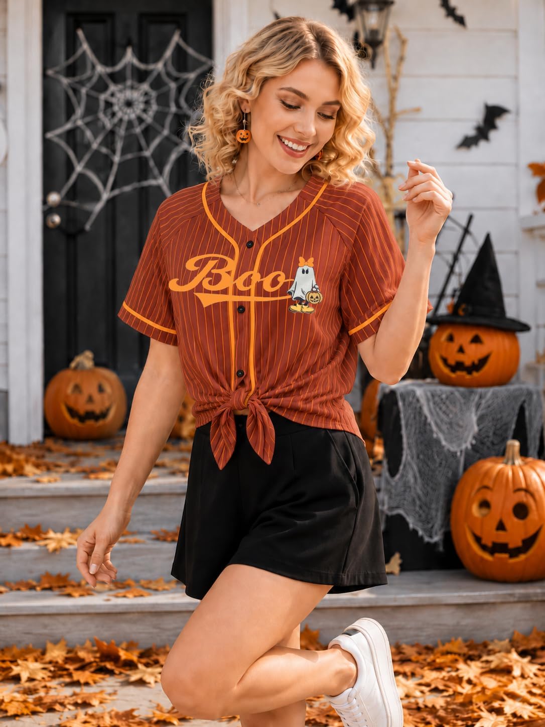 Detalle de Women's Halloween Baseball Jersey in 100% Polyester