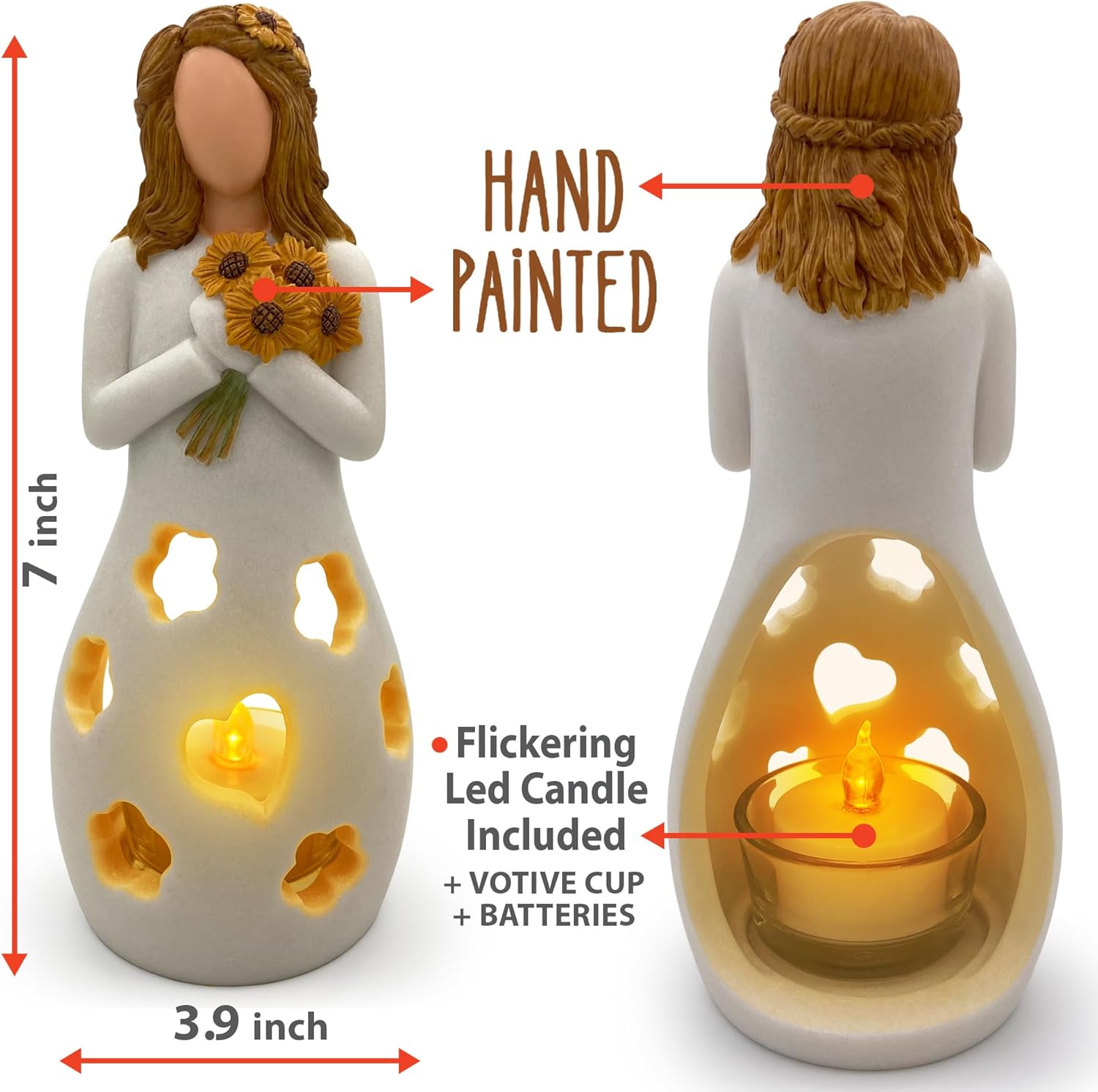 Thumbnail 2 de Sunflower Girl Candle Holder – Hand-Painted LED Tealight Figurine for Thoughtful Gifts