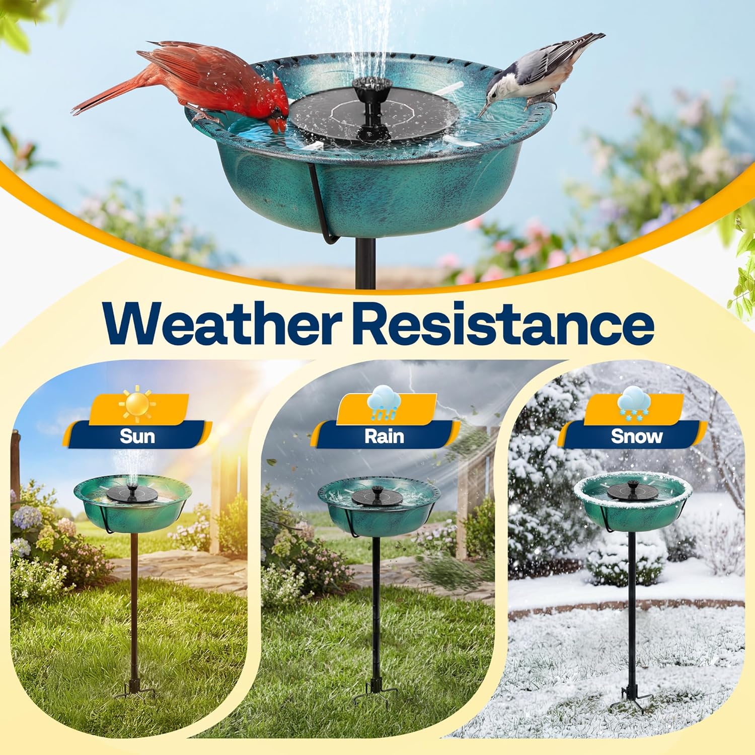 Thumbnail 3 de VIVOHOME Solar Bird Bath with Sun-Powered Fountain and 5-Pronged Base