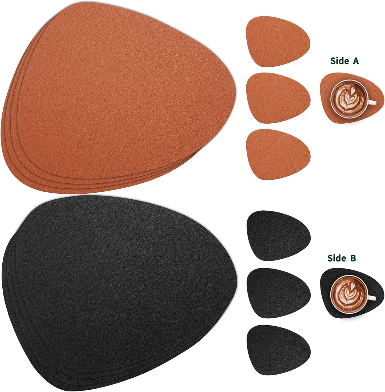 Detalle 2 de Myir JUN Tischsets aus Lederoptik (Kunstleder) mit Untersetzern, 4er-Set – doppelseitig, rutschfest, abwaschbar