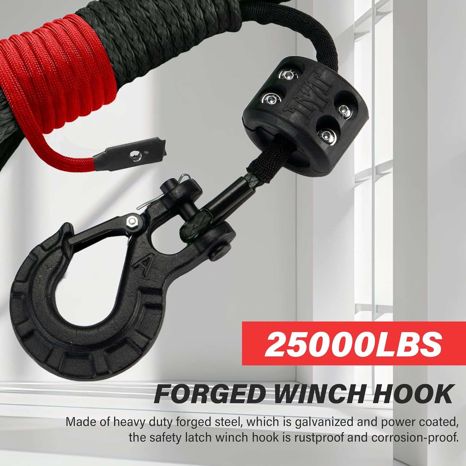 Thumbnail 3 de TYT Off-Road Winch Rope Kit (1/4 in x 50 ft) Synthetic Cable, 10,000 lb w/ Protective Sheath, Hook, Safety Strap & Stopper (JPS1450IG)