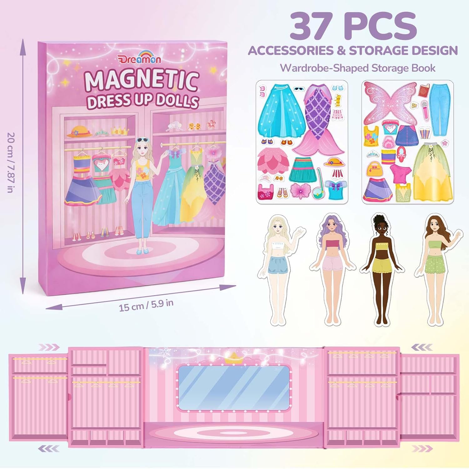 Detalle de Dreamon Magnetic Dress Up Dolls – 37 Pieces for Creative Princess Play (3+ Years)