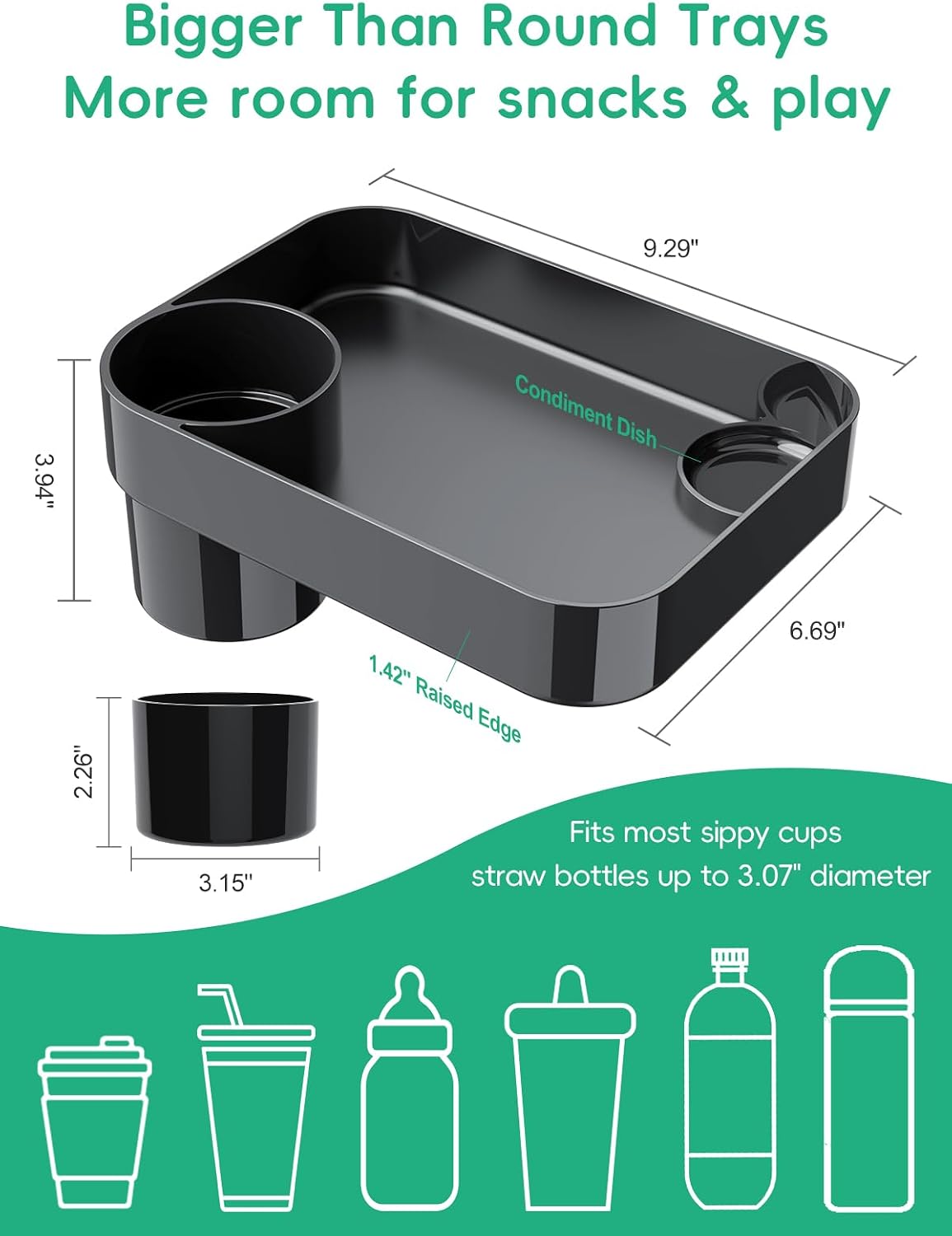 Detalle de BBSDA Cup Tray Car Seat Snack Tray with Rotating Square Tray and Cup Holder
