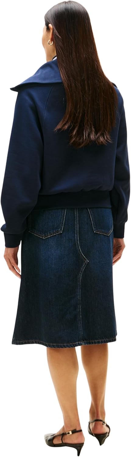 Detalle de Tommy Hilfiger Damen Sweatshirt mit Reißverschluss Classic Script Fleece Half-Zip