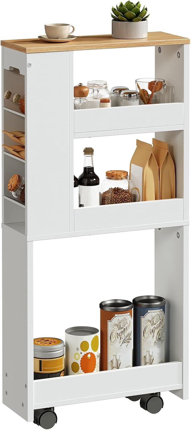 Detalle de HOOBRO Carrello da Cucina a 4 Ripiani EWN84TC01: compatto, versatile e facilmente spostabile