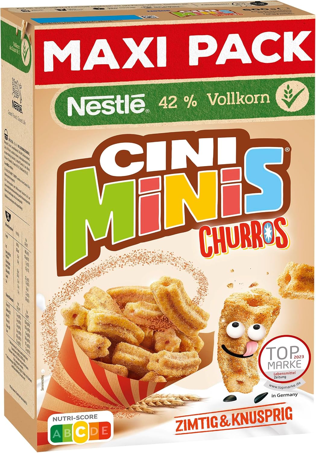 Detalle de Nestlé CINI MINIS Churros Frühstücks-Cerealien 2er Pack – 360 g × 2 mit 42% Vollkornanteil