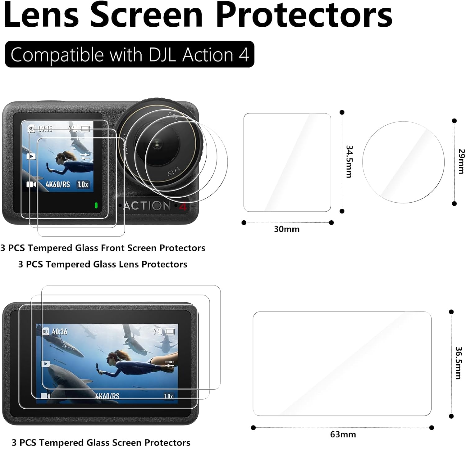 Thumbnail 2 de Bigqin 3+3+3 Pack Screen & Lens Protector for DJI Osmo Action 4 (HD Clear Tempered Glass)