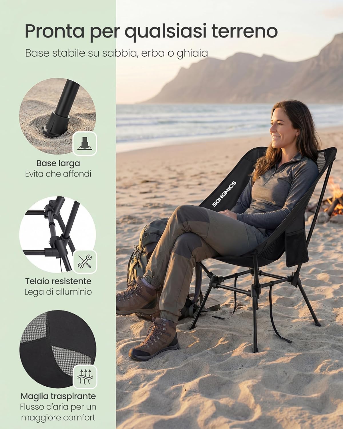 Thumbnail 5 de Songmics Sedie da Campeggio – Set da 2 Sedie da Esterno, Altezza Regolabile, Struttura in Acciaio, Portata 150 kg, Nero (GCB052BZ01)