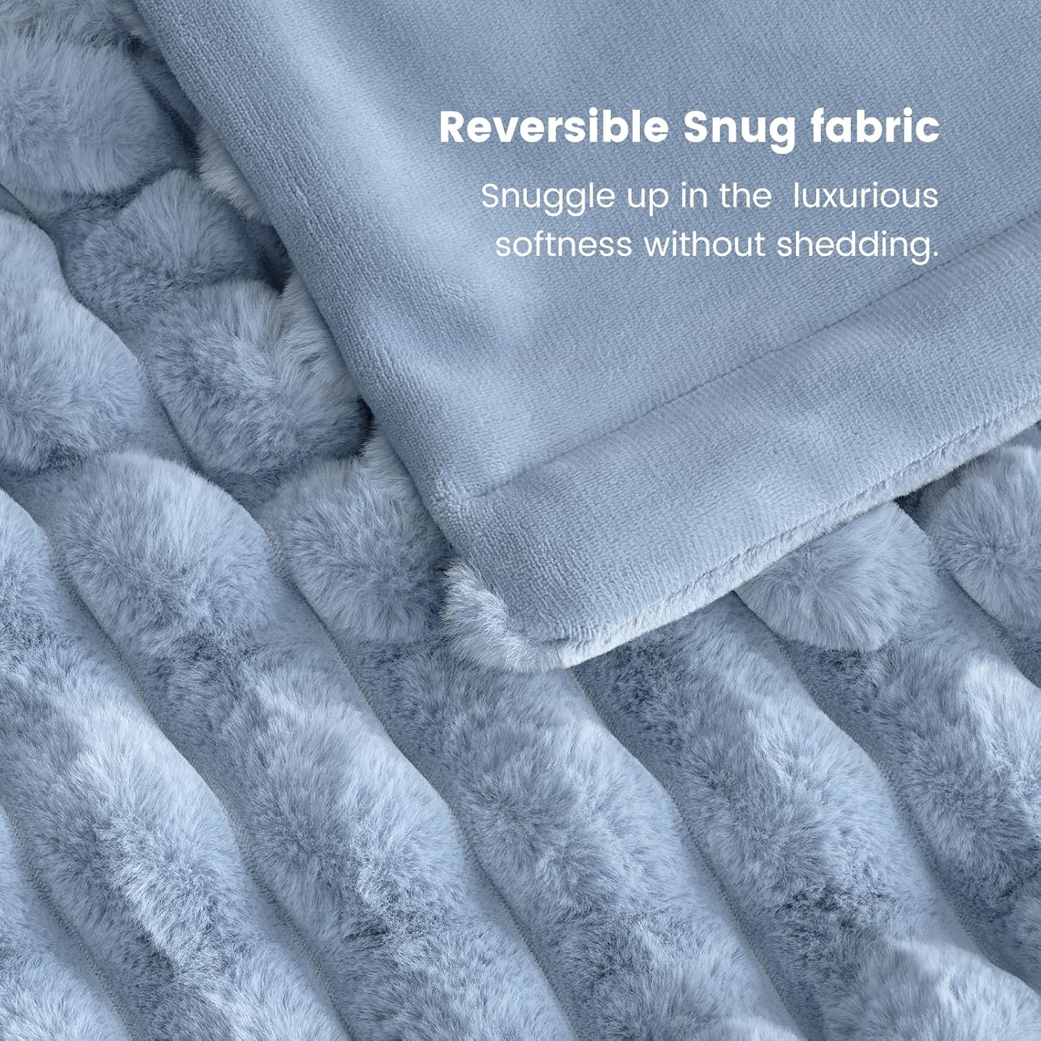 Thumbnail 6 de Cozy Bliss Faux Fur Throw Blanket for Couch, 50 x 60 Inches (Light Blue) — Plush Striped Cozy Warm Throw