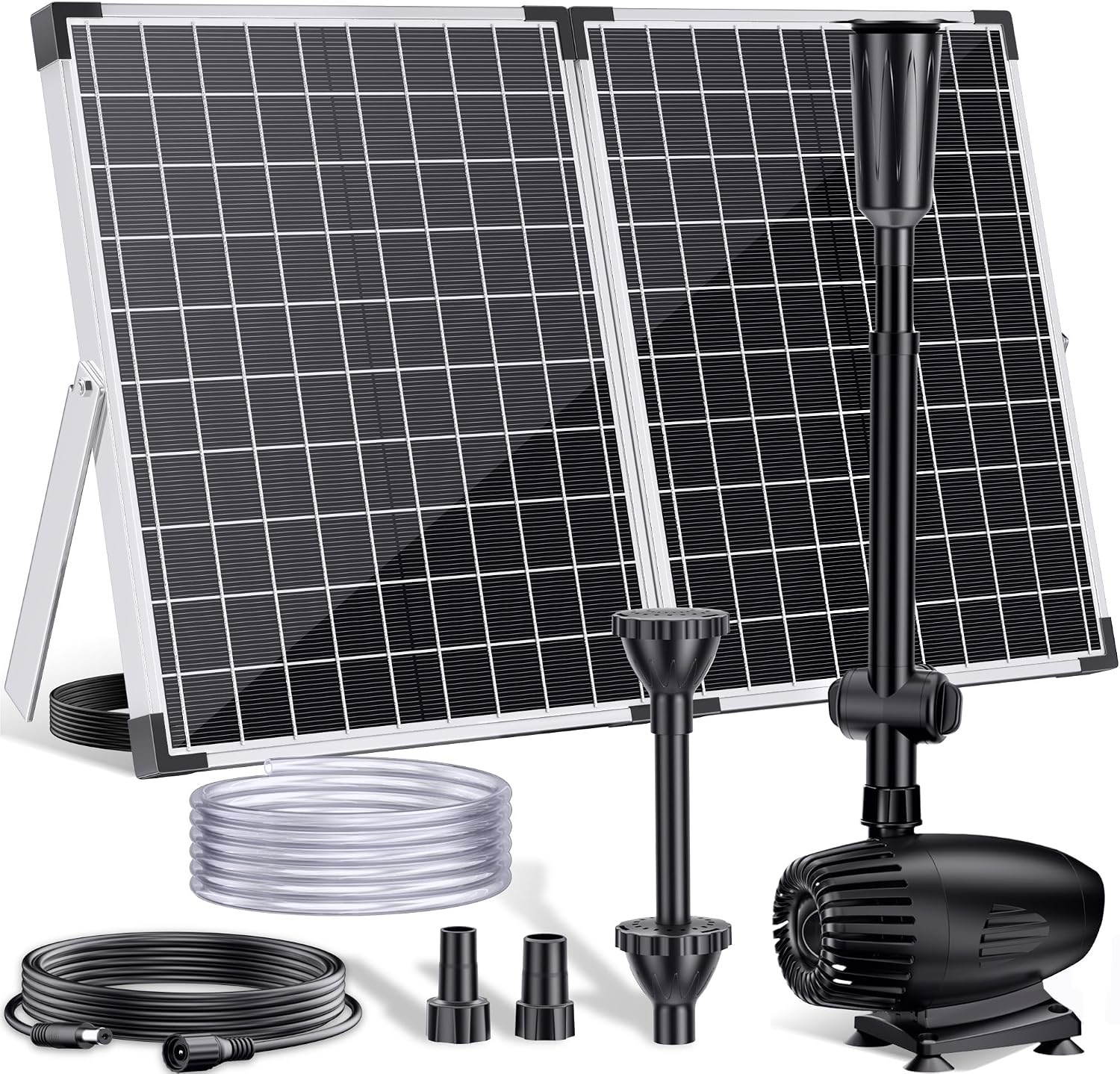 POPOSOAP 55W Solar Pond Pump Fountain with 480GPH Flow and 8.5ft Splash