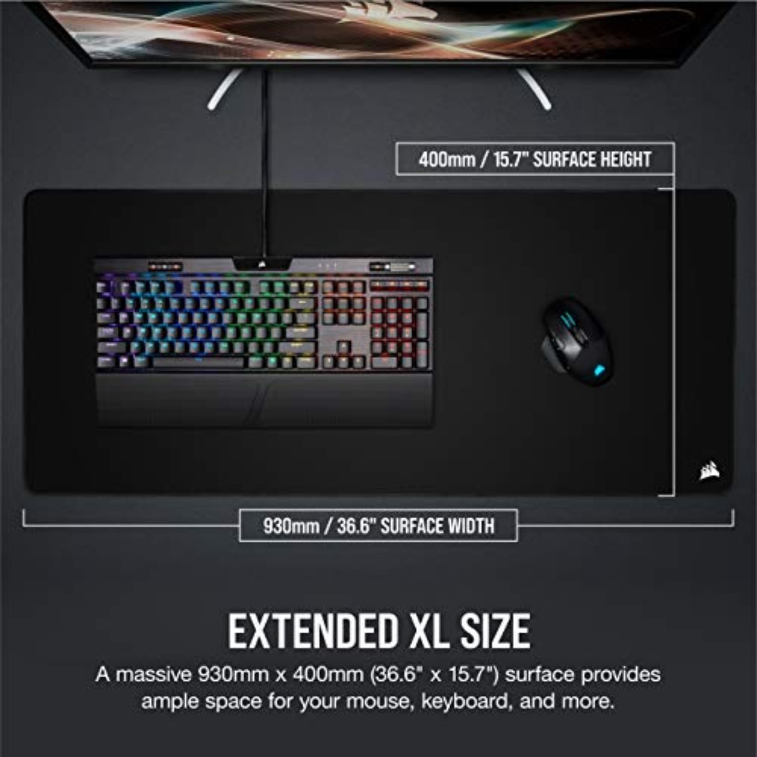 Thumbnail 4 de Corsair MM350 PRO Extended XL Gaming Mouse Pad (Spill-Proof, 36.6” x 15.7”) – Black