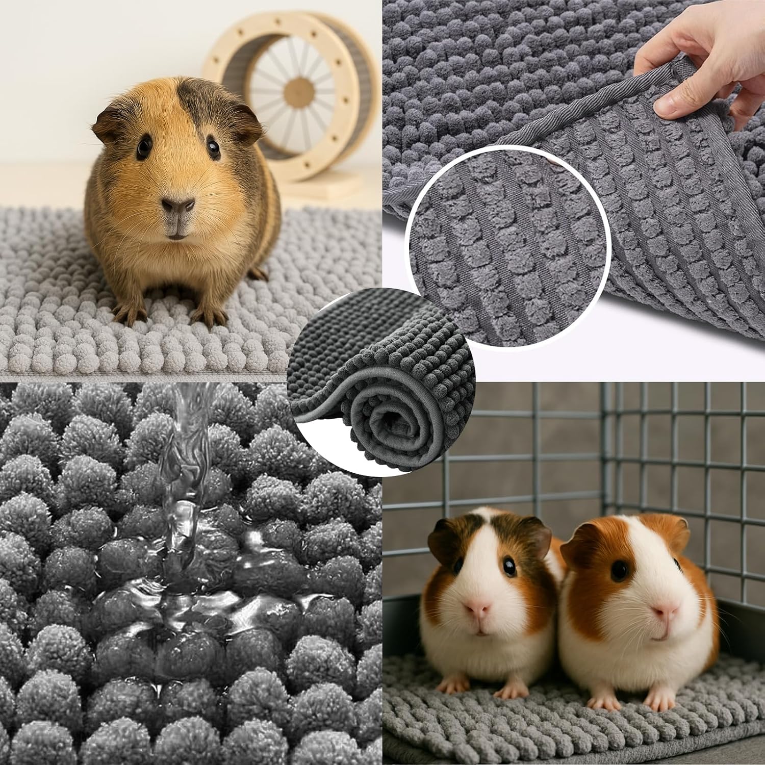 Detalle 2 de zeostmont Meerschweinchen Unterlage 60×40 cm mit Waschbeutel – waschbare Käfigeinlage für Meerschweinchen, Kaninchen und weitere Kleintiere (Dunkelgrau)