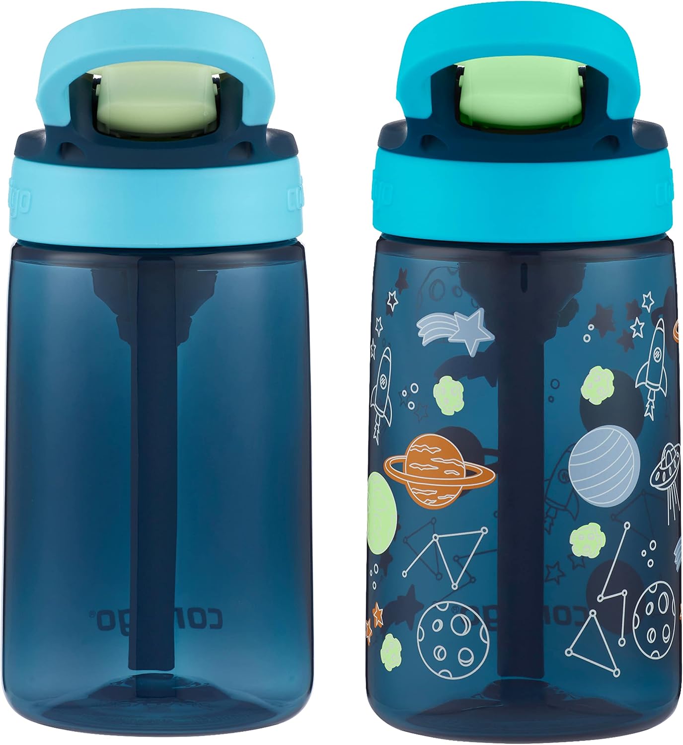 Detalle 2 de Contigo Kids Water Bottle with Redesigned AUTOSPOUT Straw 14oz (2 Pack) – Blueberry & Blue Raspberry with Cosmos