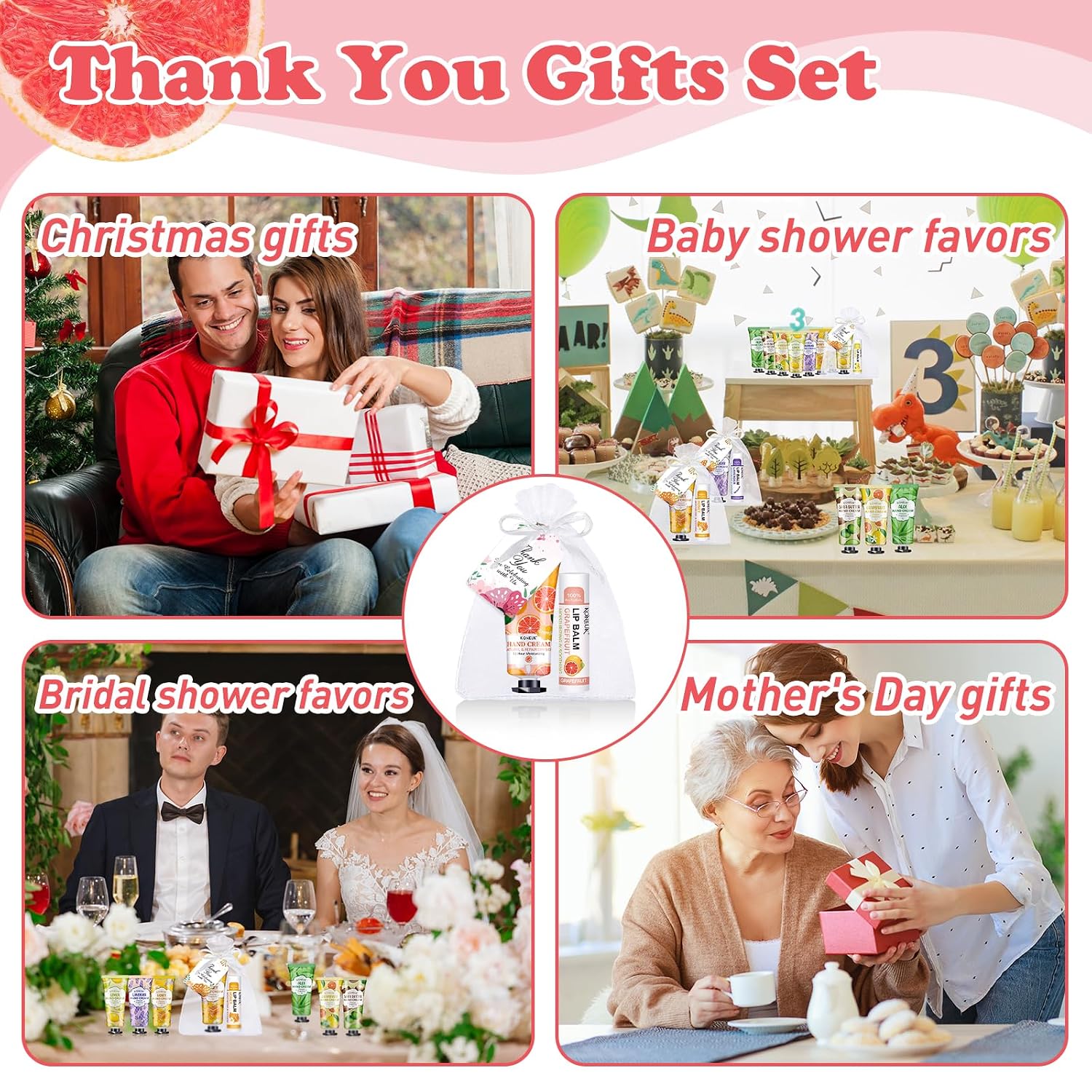 Detalle de 60-Pack Hand Cream and Lip Balm Bulk Gift Sets (Easter, Mother’s Day, Bridal Shower & More)