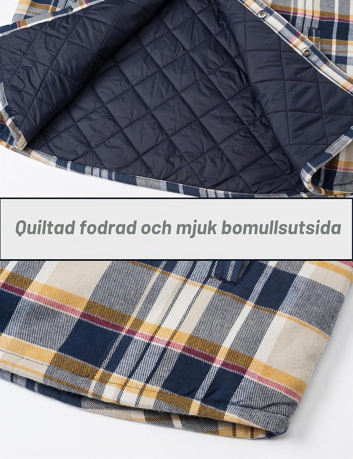 Detalle 2 de KEFITEVD rutig vadderad skjortjacka för män med knäppning och fickor