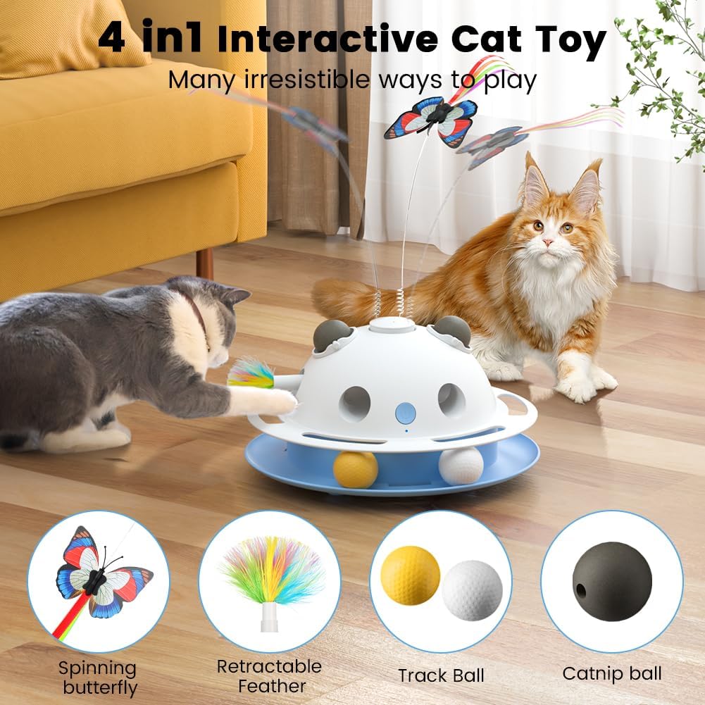 Detalle 2 de VOSFEEL 4 in 1 Interactive Cat Toy: Smart Carousel with Catnip, Feathers and Handmade Butterfly