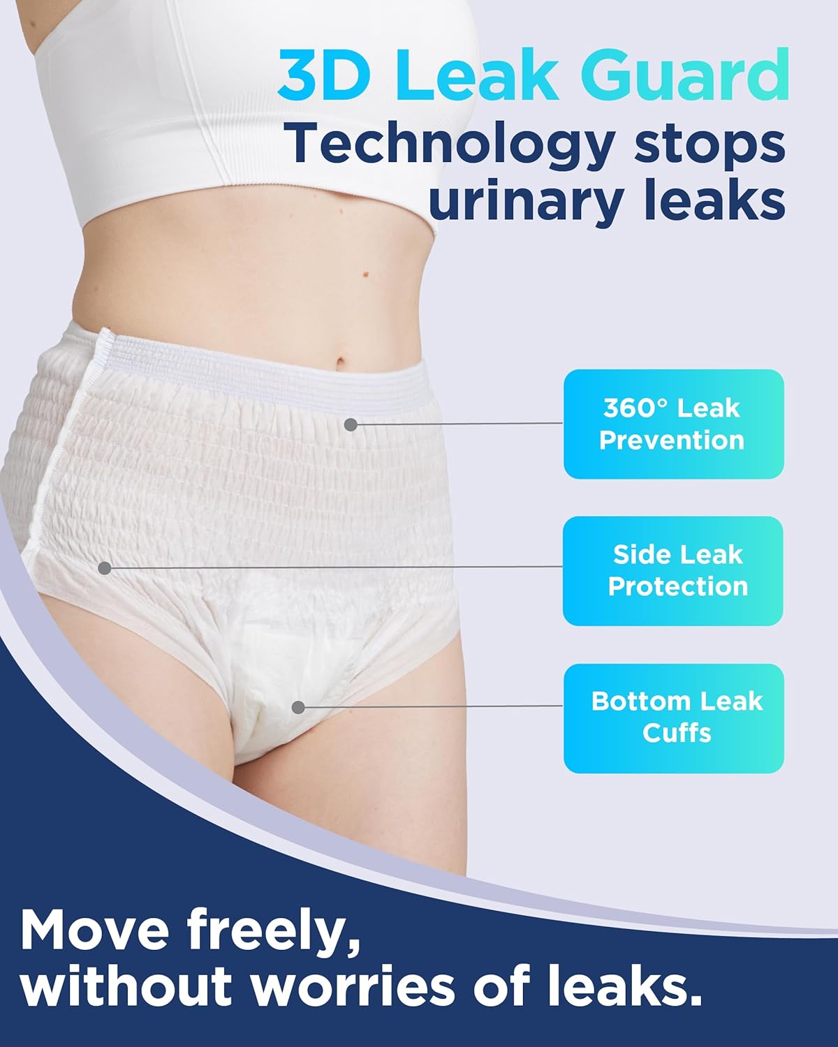 Detalle 2 de ESSENTIALS 360 Freedom Plus Adult Diapers, XXL, Maximum Absorbency with 3D Leak Guard