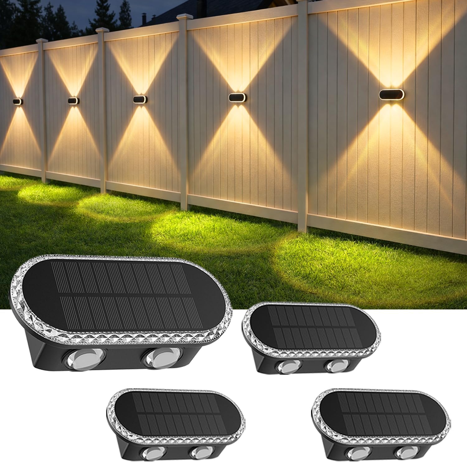 Detalle de Hiromeco Solarlampen für Außen Wand 4er-Set – Solar-Wandleuchten mit doppeltem Up&Down-Licht