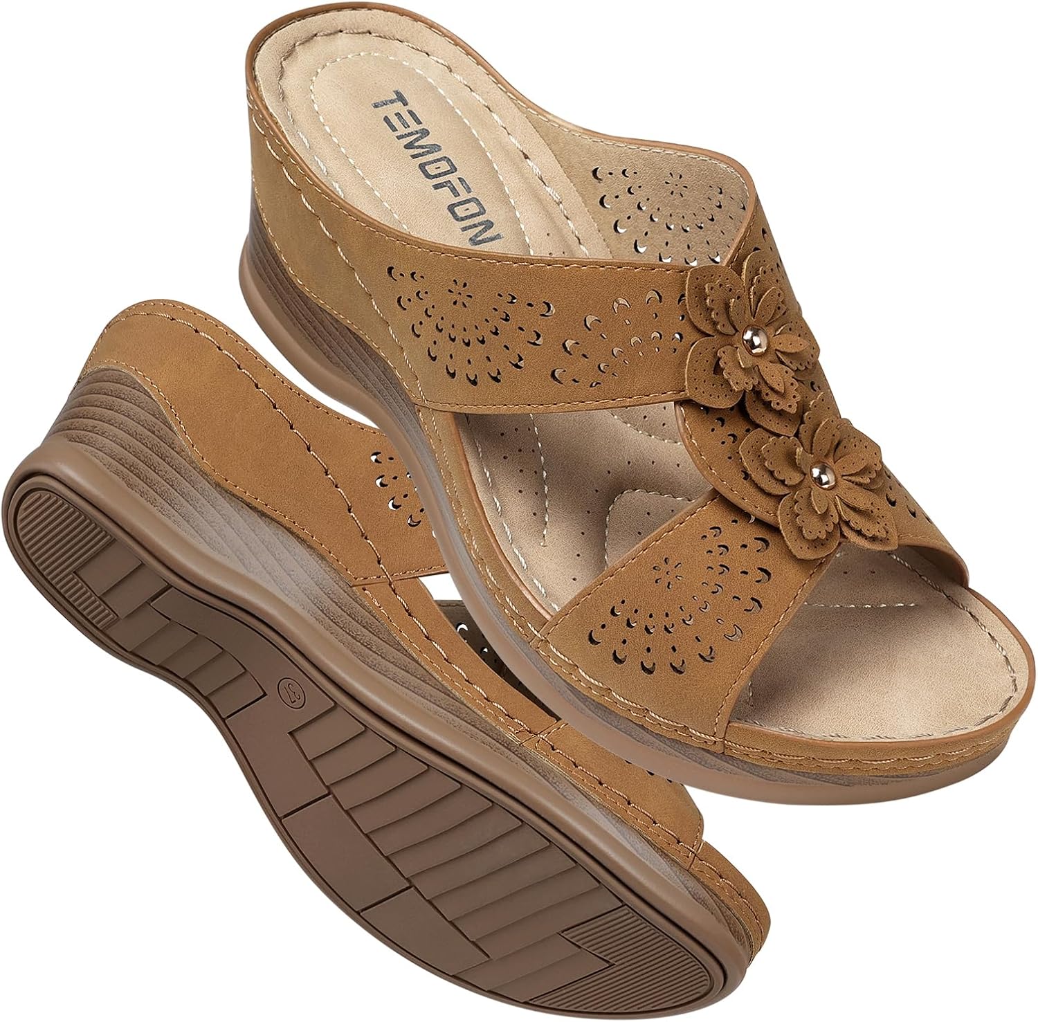 Detalle de TEMOFON Women's Wedge Sandals, Leather