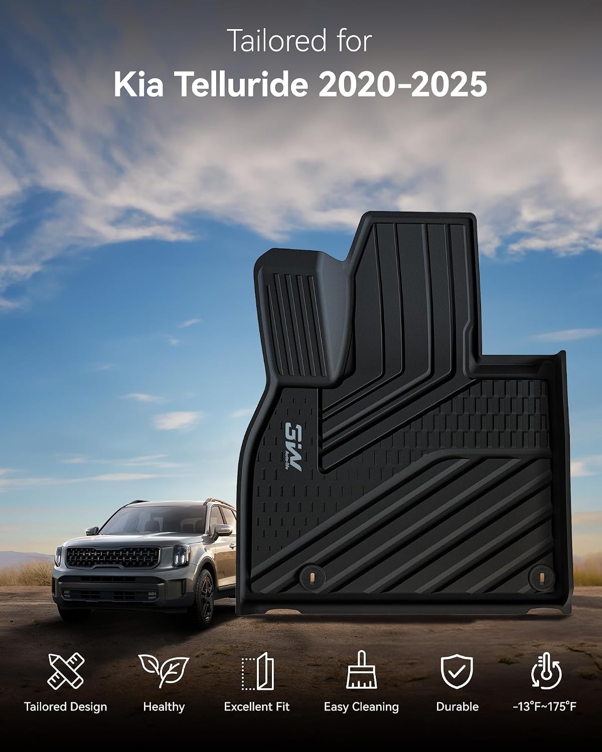 Thumbnail 1 de 3W Floor Mats & Cargo Liner with Backrest Mats for 2020-2025 Kia Telluride (7 & 8 Seats) – Custom Fit, All-Weather TPE