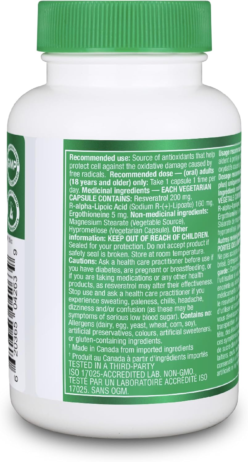 Thumbnail 5 de Organika ALA + Resveratrol + Ergothioneine, Canadian-Made, 60 Capsules