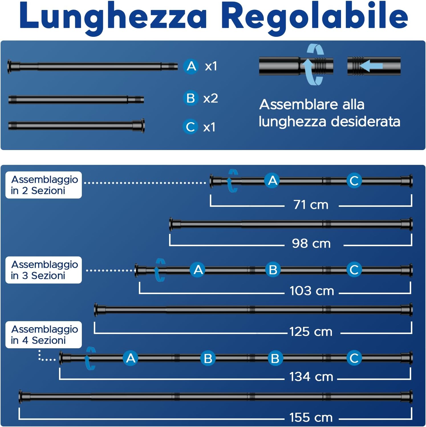Detalle 2 de BSYXLSX Bastone a pressione per tende nero 71–155 cm, Ø 25 mm