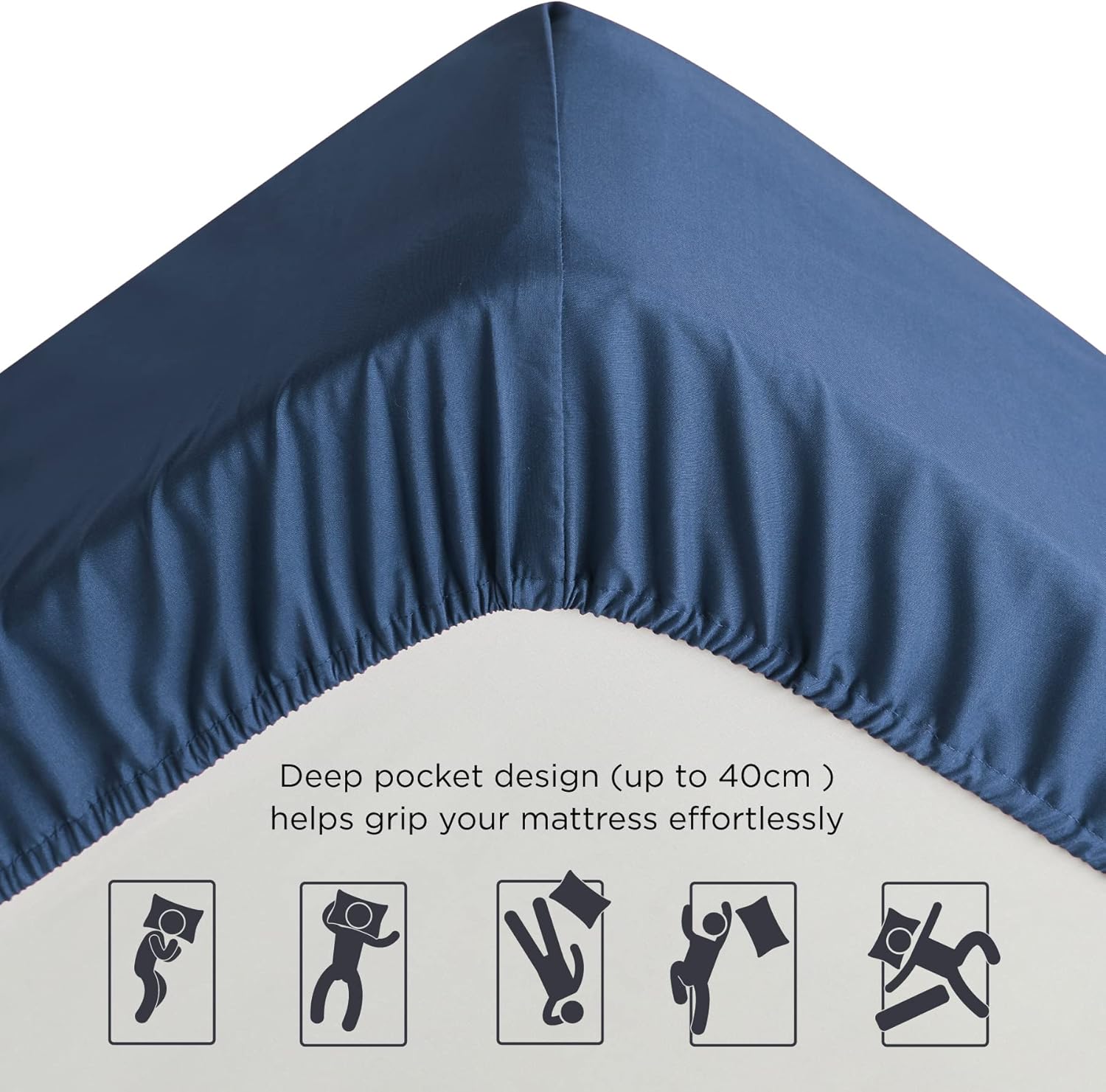 Detalle de Bedsure Double Fitted Sheet Deep – Extra Deep Pocket 40cm, Navy, 135x190cm