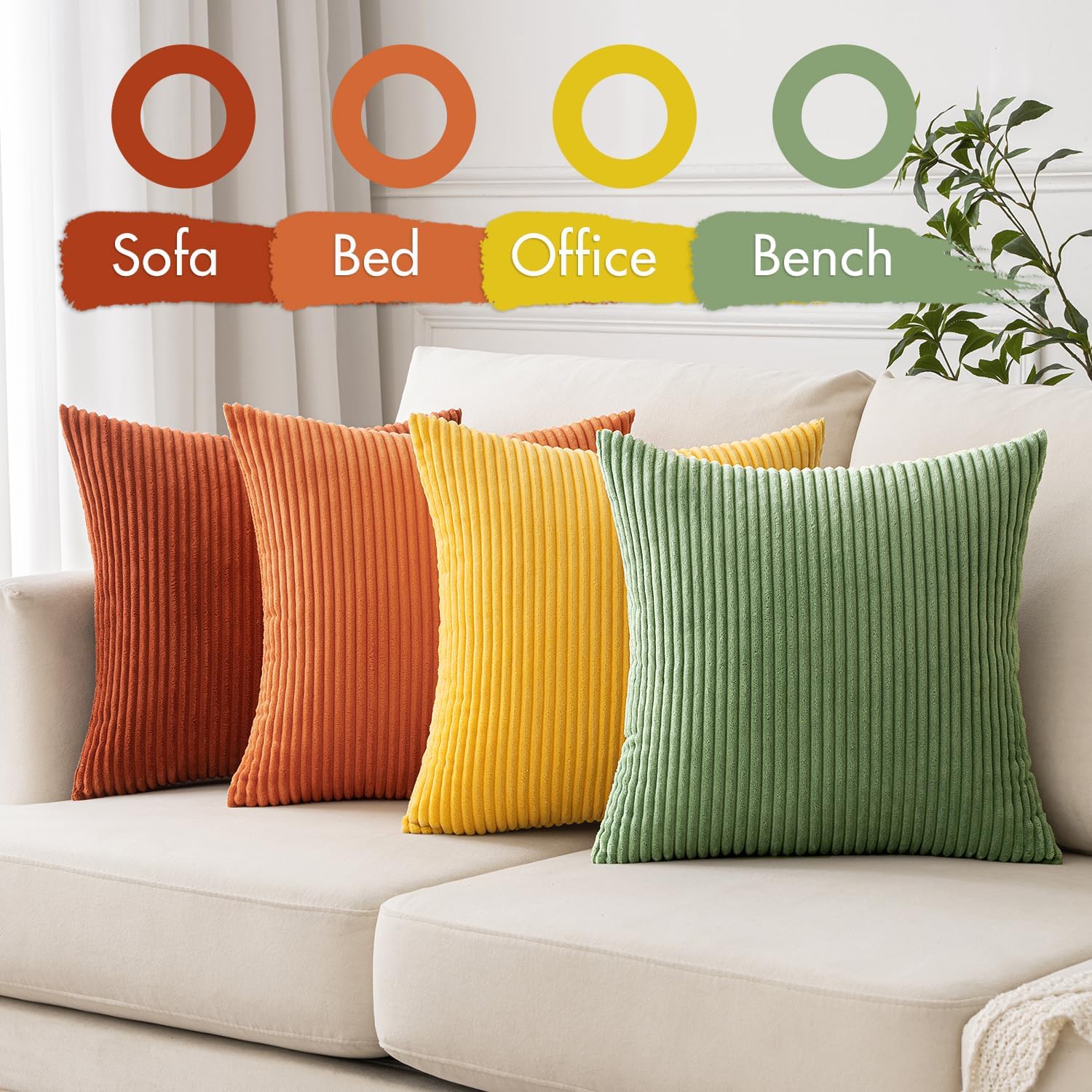 Detalle 2 de MIULEE Corduroy Cushion Covers: Soft 40x40 cm Pack of 4 in Orange & Green
