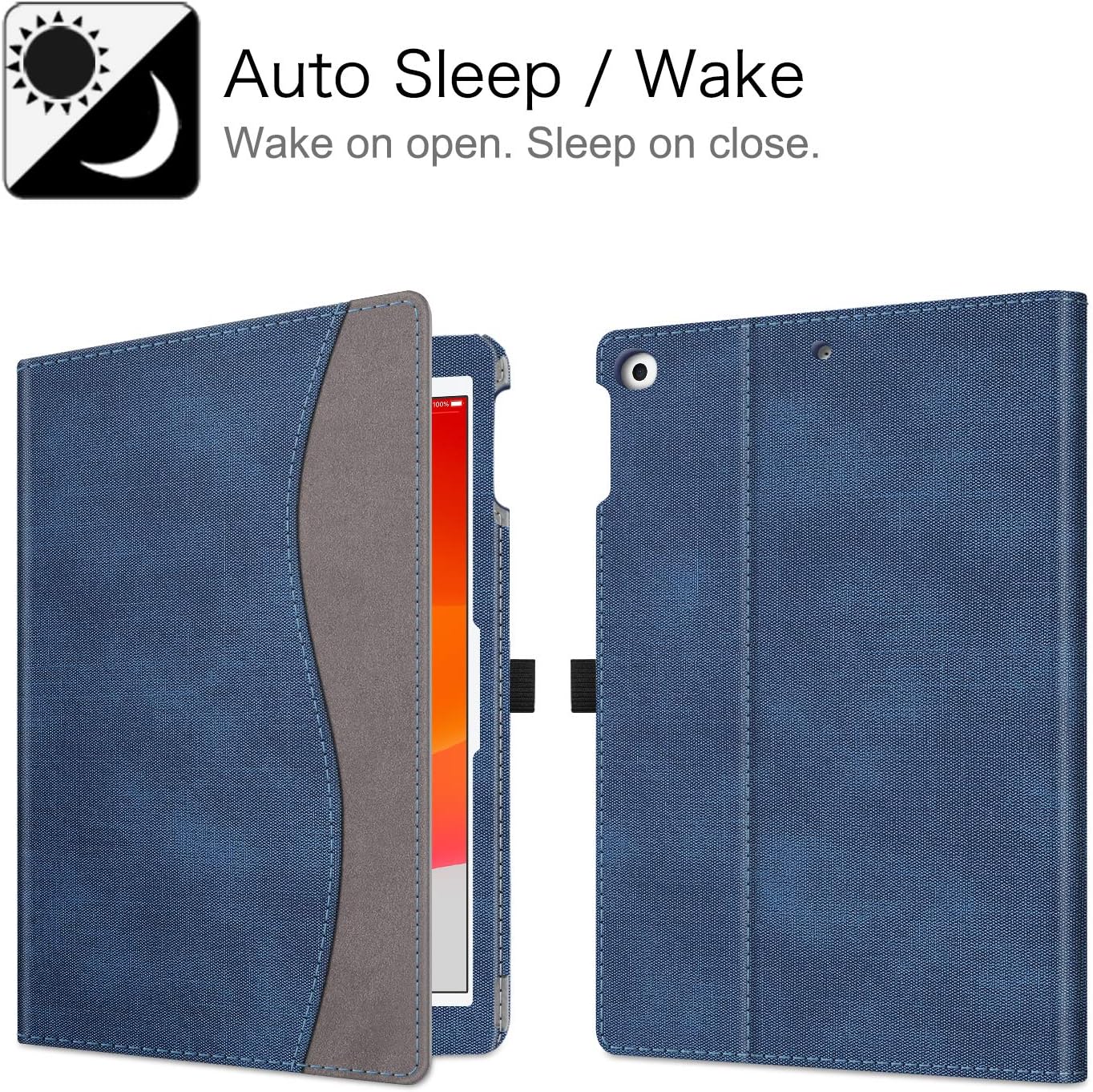 Detalle de FINTIE Denim Indigo Case for iPad 9th/8th/7th Gen (10.2”) with Corner Protection, Multi-Angle Stand, Pocket & Pencil Holder