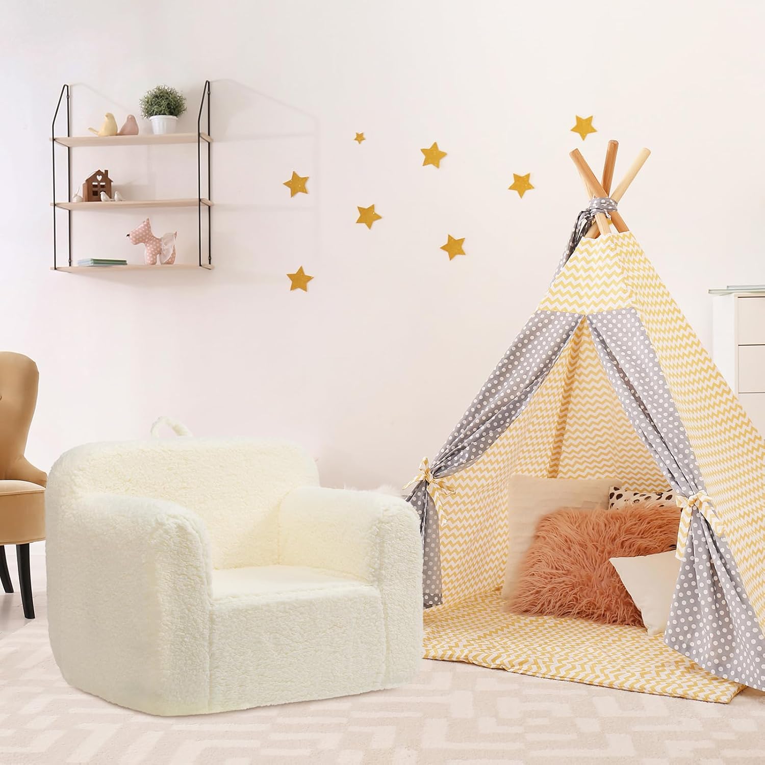 Detalle de BEJOY Kindersofa – Ultra-weicher Schaumstoff-Kindersessel, Creme