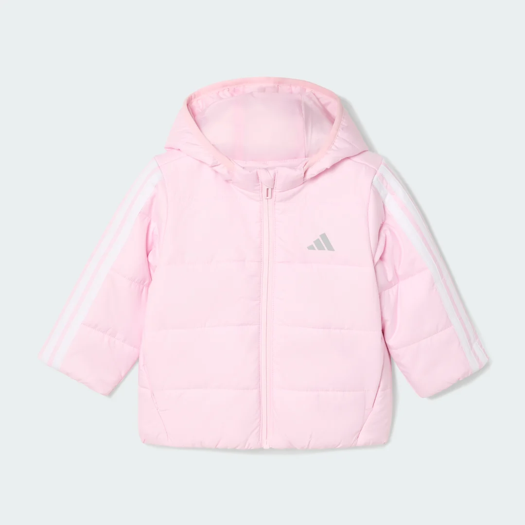 Detalle de Chaqueta acolchada Essentials 3 Stripes de Adidas (rosa)