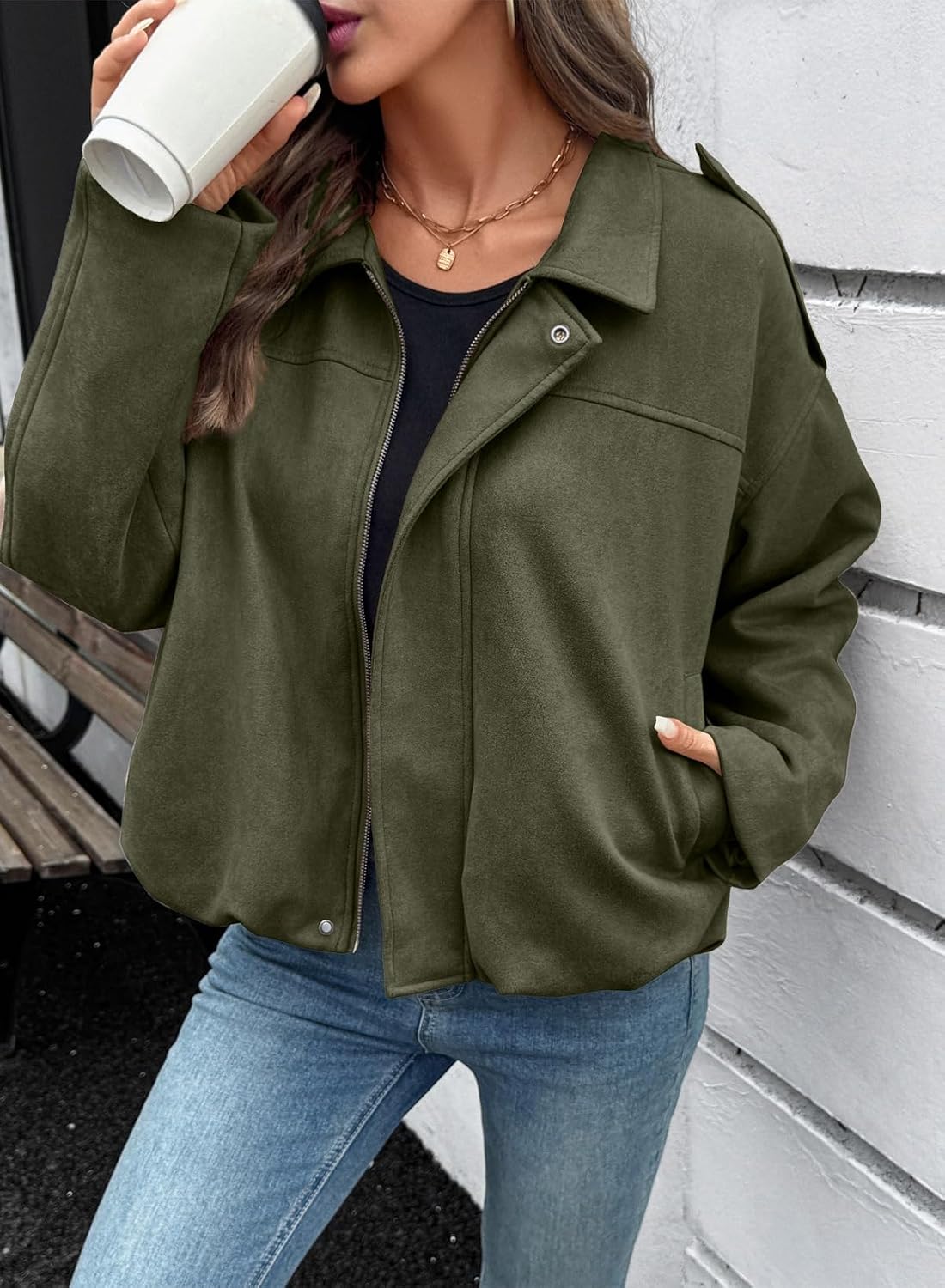 Detalle de EVALESS Faux Suede Jacket