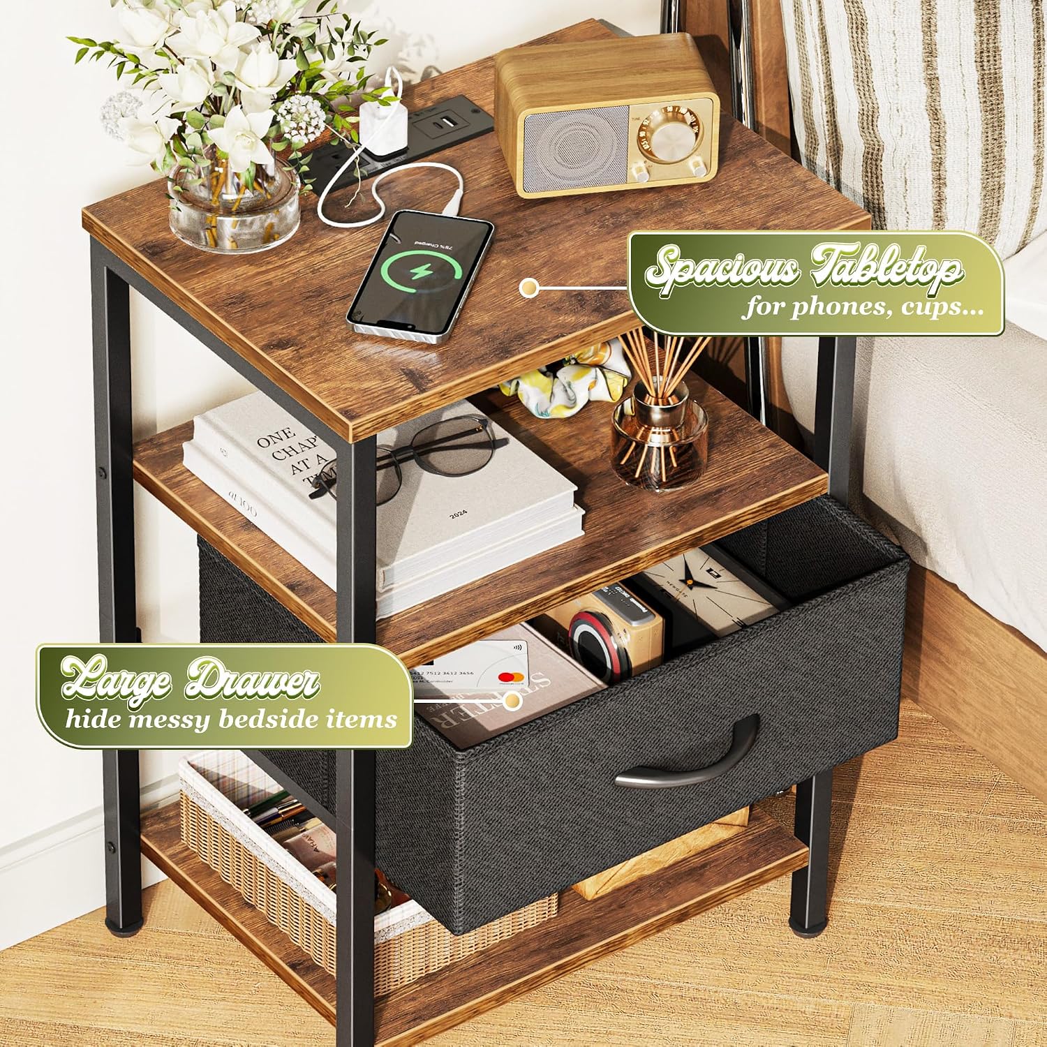 Thumbnail 4 de SUPERJARE Nightstand with Charging Station