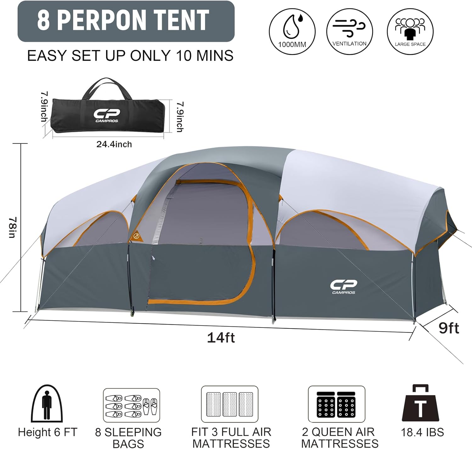 Thumbnail 1 de CAMPROS CP Tent 8 Person Camping Tent