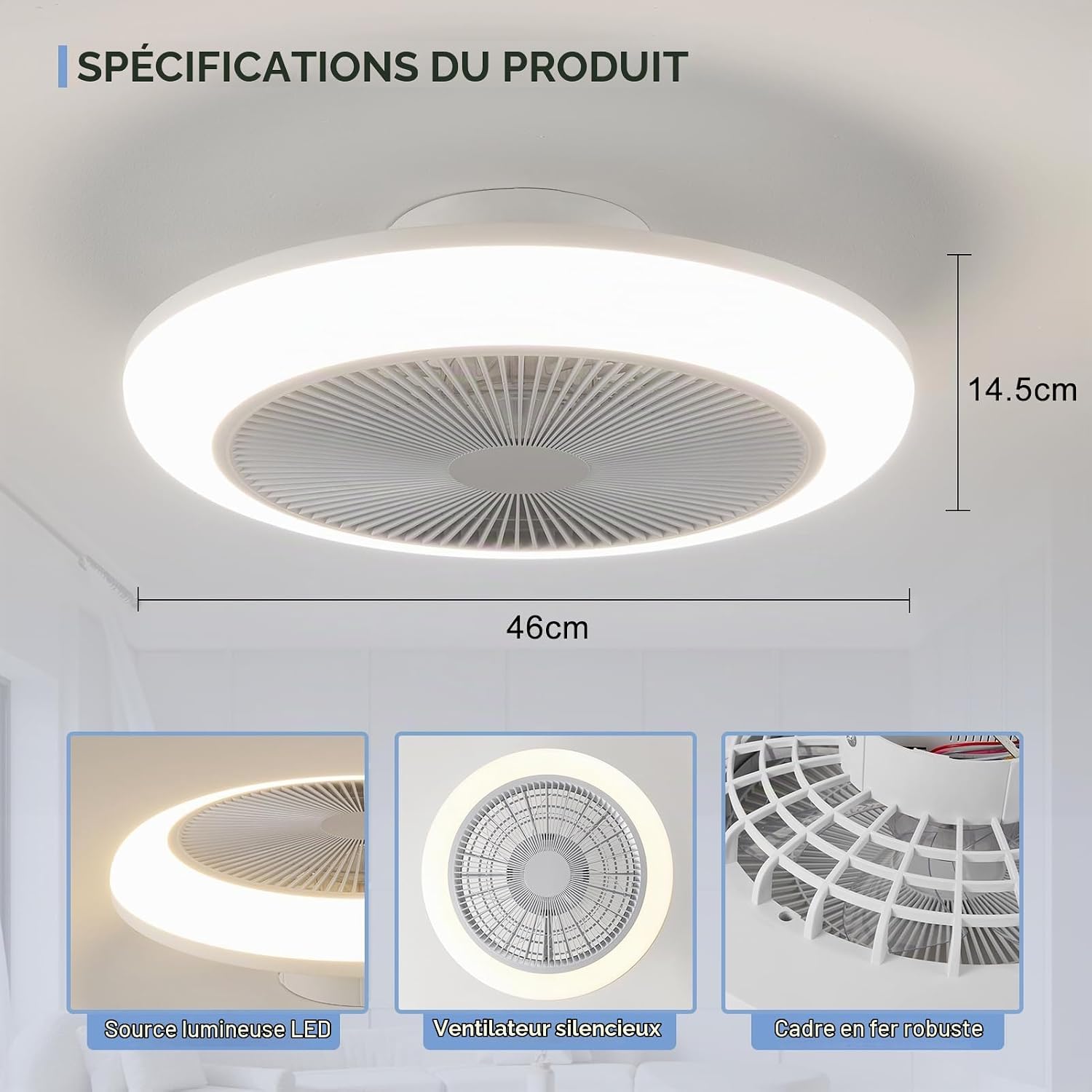 Detalle 1 de HARPER LIVING 1462 plafondventilator met ledlicht, afstandsbediening en 6 snelheden
