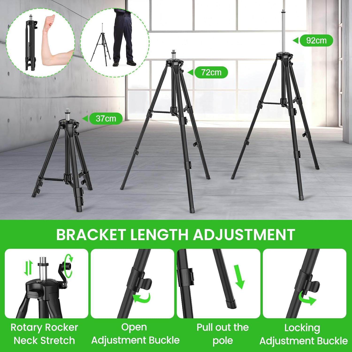 Thumbnail 2 de Laser Level Self Leveling 4D 16 Lines Green Laser Level (4 x 360°) with 2x 2400mAh Batteries, Tripod, Remote & Wall Bracket
